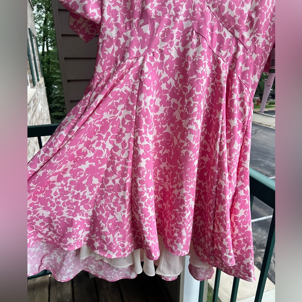 🆕 STATE Pink Glow Willow Wisps V-Neck Mini Dress with Ruffle Sleeves L - Picture 9 of 12